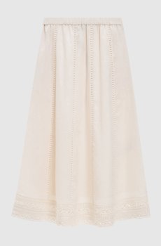Юбка цвета айвори GERGO из льна с вышивкой