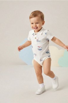 Бавовняне Поло Боді з Принтом Кораблів - кремовий