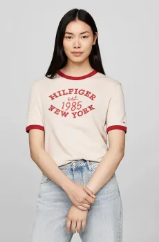 Женская бежевая футболка REG VARSITY RINGER Бежевый XS Tommy Hilfiger WW0WW42585