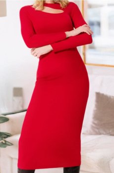 Облягаюча міді-сукня з декоративним декольте та домішкою віскози - червоний