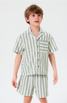 Бавовняний тканинний комплект у смужку - кремовий