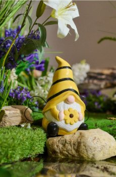 Садова декорація у формі гнома з мотивом бджоли - жовтий