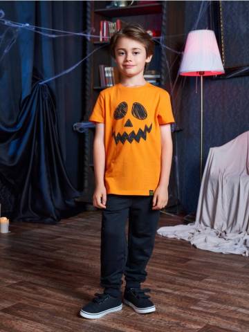 Футболка з принтом Halloween - світло-помаранчевий Футболка з принтом Halloween - світло-помаранчевий