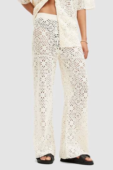 Хлопковые брюки AllSaints MILLY TROUSER цвет бежевый широкие средняя посадка W059TA Хлопковые брюки AllSaints MILLY TROUSER цвет бежевый широкие средняя посадка W059TA