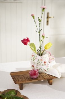 Деревяна піднос для подачі з квітковим візерунком - бежевий