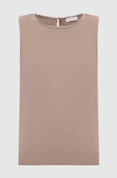 Коричневый топ из шелка с цепочкой