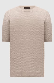 Бежевая футболка с льна и шелка в узор