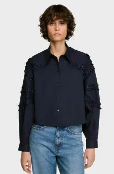 Женская темно-синяя рубашка Синий XS Sandro SFPCM01720_Navy Blue