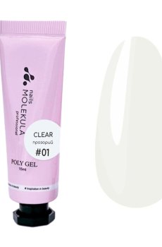 Полигель для ногтей Nails Molekula Professional Poly Gel 01 Clear, 15 мл