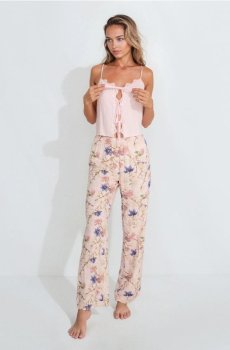 Двокомплектна віскозна піжама з квітковим візерунком - рожевий