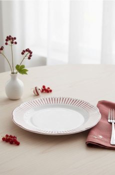 Керамічна тарілка з декоративним краєм - пильно-рожевий