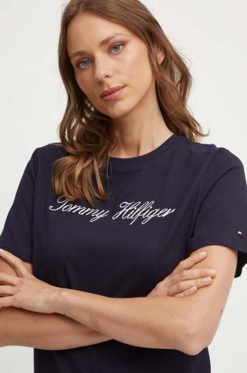 Хлопковая футболка Tommy Hilfiger женская цвет синий WW0WW43459 Хлопковая футболка Tommy Hilfiger женская цвет синий WW0WW43459
