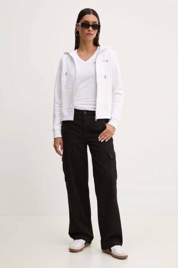 Кофта Guess Jeans женская цвет белый с капюшоном с принтом W4YQ13 KC811 Кофта Guess Jeans женская цвет белый с капюшоном с принтом W4YQ13 KC811
