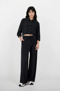 Тканинні штани з широкими штанинами - чорний
