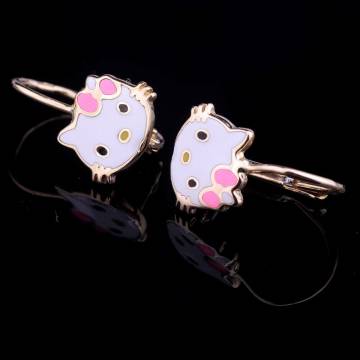 Золотые сережки "Hello Kitty" (эмаль) с03211 Золотые сережки "Hello Kitty" (эмаль) с03211