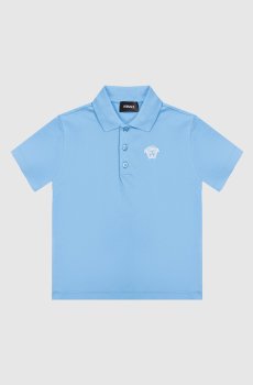 Детское голубое поло с вышивкой эмблемы