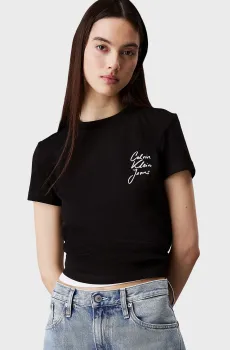 Женская черная футболка SCRIPT INSTITUTIONAL BABY TEE Черный XS Calvin Klein Jeans J20J224984