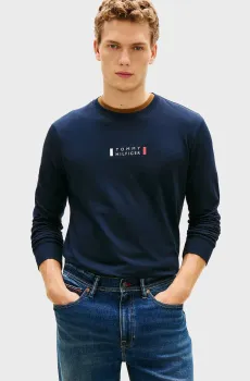 Мужской темно-синий лонгслив BRAND LOVE Синий S Tommy Hilfiger MW0MW41454