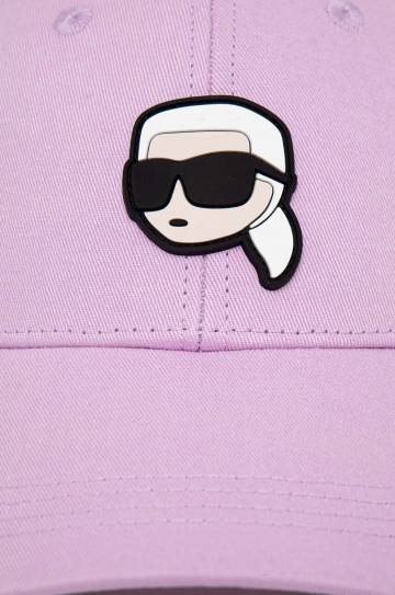 Хлопковая кепка Karl Lagerfeld цвет фиолетовый с аппликацией Хлопковая кепка Karl Lagerfeld цвет фиолетовый с аппликацией