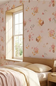 Самоклеюча шпалера з мотивом фей і квітів - рожевий