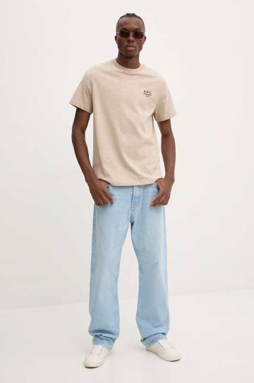 Хлопковая футболка A.P.C. standard rue madame GOTS цвет бежевый с аппликацией COHBU.M26388 Хлопковая футболка A.P.C. standard rue madame GOTS цвет бежевый с аппликацией COHBU.M26388