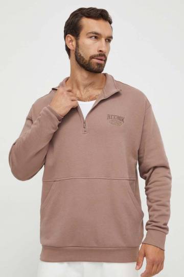 Хлопковая кофта Reebok Classic цвет коричневый с аппликацией Хлопковая кофта Reebok Classic цвет коричневый с аппликацией