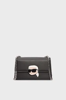 Женская черная кожаная сумка K IKONIK 2.0 LEATHER SHB LOCK Черный ONESIZE Karl Lagerfeld 240W3083