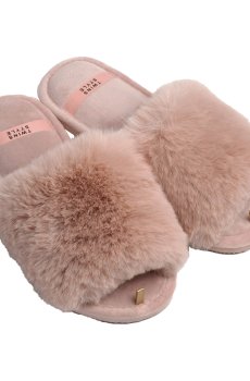 Женские домашние тапочки Twins HS-LUX меховые, открытые, Pudra, размер 38-39 (25 см)