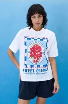 Бавовняна футболка з принтом - білий