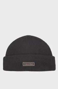 Мужская черная шерстяная шапка PATCH CHUNKY Черный ONESIZE Calvin Klein LV04D8058G