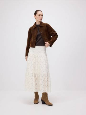 Reserved - Спідниця з мереживом - кремовий - YS815-01X