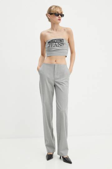 Брюки с примесью шерсти Moschino Jeans цвет серый прямые высокая посадка A0307 8725 Брюки с примесью шерсти Moschino Jeans цвет серый прямые высокая посадка A0307 8725