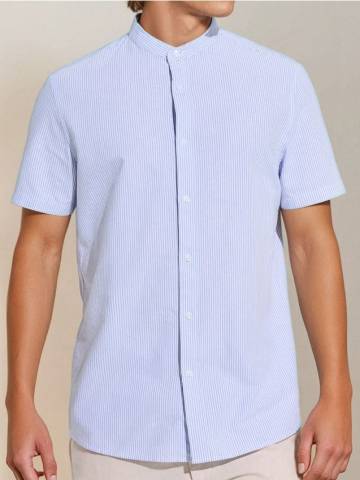 Сорочка зі змішаною тканиною з льоном - блакитний