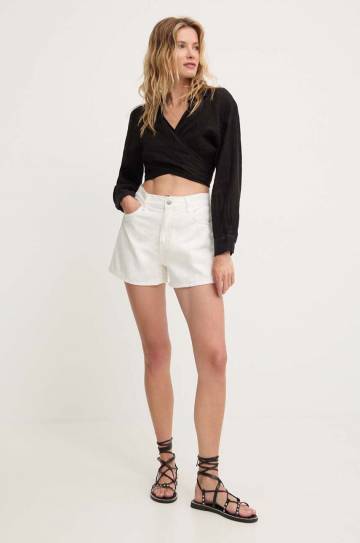 Льняная блузка Answear Lab цвет чёрный однотонная Льняная блузка Answear Lab цвет чёрный однотонная