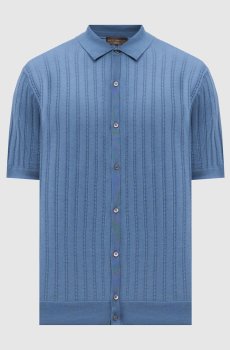 Синий кардиган с шелком с коротким рукавом