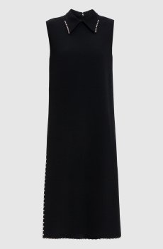 Черное платье миди из шерсти с бусинами