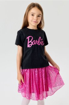 Бавовняний комплект: футболка і спідниця Barbie - різнобарвний