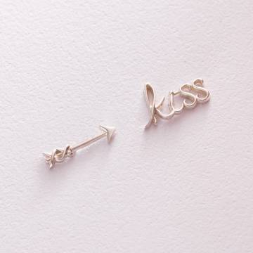 Серьги - пусеты "Kiss" в серебре 123064 Серьги - пусеты "Kiss" в серебре 123064