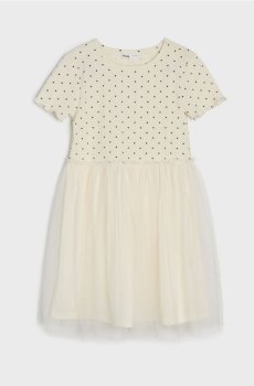 Бавовняна сукня з тюлевою спідницею - кремовий
