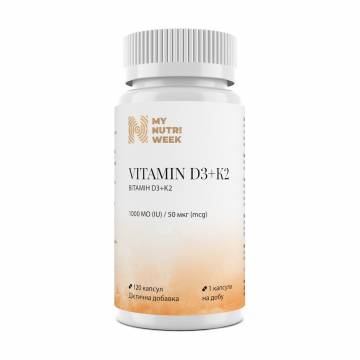 Витамины Д3 и К2 My Nutri Week Vitamin D3+K2, 1000 МЕ, 120 капсул Витамины Д3 и К2 My Nutri Week Vitamin D3+K2, 1000 МЕ, 120 капсул