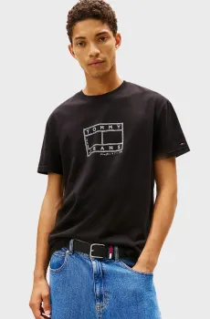 Мужская черная футболка CENTER FLAG Черный L Tommy Jeans DM0DM22317