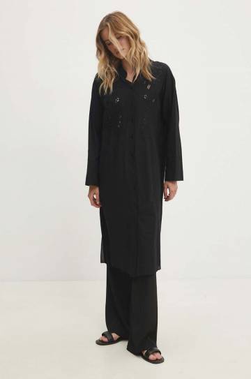 Хлопковое платье Answear Lab цвет чёрный midi oversize Хлопковое платье Answear Lab цвет чёрный midi oversize