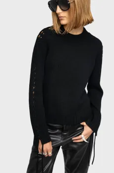 Женский черный шерстяной джемпер Malty Черный S ZADIG&VOLTAIRE KWSW02851_BLACK