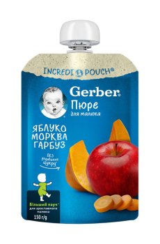 Детское фруктово-овощное пюре Gerber Яблоко, морковь и тыква, от 6 месяцев, 150 г