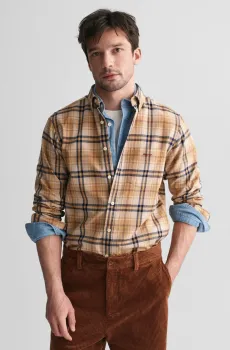 Мужская  бежевая рубашка в клетку REG JASPE FLANNEL PLAID Бежевый M Gant 3240218