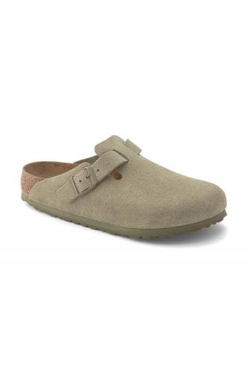 Замшевые шлепанцы Birkenstock Boston цвет зелёный 1025788 Замшевые шлепанцы Birkenstock Boston цвет зелёный 1025788