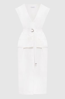 Белое платье двойной конструкции с льном
