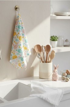 Великодні кухонні рушники з мотивом яєць і рослин, набір 2 шт. - білий