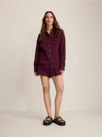 Reserved - Сорочка oversize з муслінової бавовни - буряковий - 161BV-83X Reserved - Сорочка oversize з муслінової бавовни - буряковий - 161BV-83X