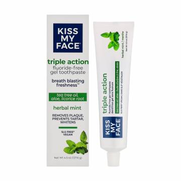 Гелевая зубная паста Kiss My Face Triple Action 3X Herbal Mint Gel без фтора, 127.6 г Гелевая зубная паста Kiss My Face Triple Action 3X Herbal Mint Gel без фтора, 127.6 г